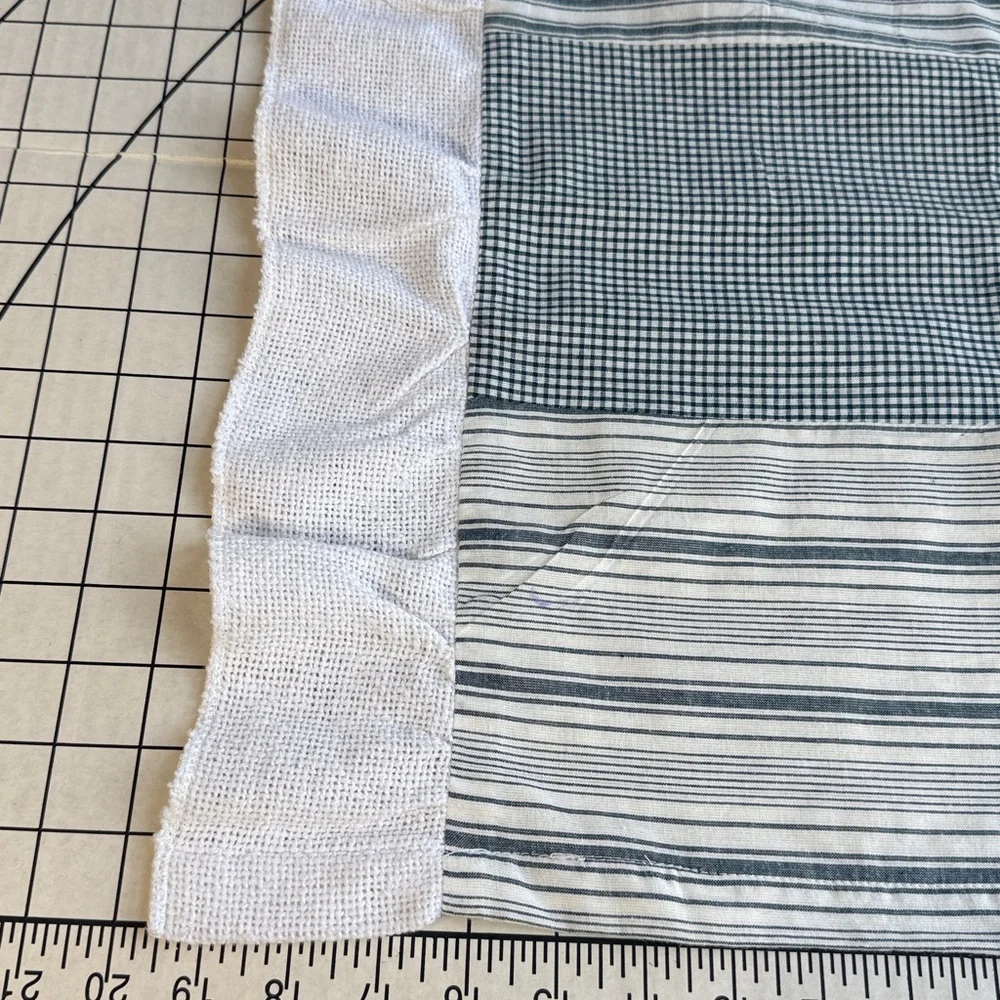 April & Olive Farmhouse Patchwork Curtain Valance Blue Plaid Stripe Cotton VHC